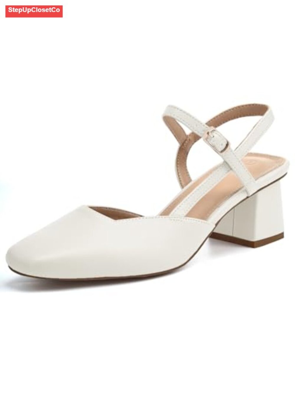 Slingback Chunky Low Heeled Square Toe Pumps with Adjustable Buckle